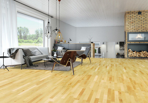 Junckers Beech Solid 2-Strip Wood Flooring, Silk Matt Lacquered, Harmony, 129x14mm