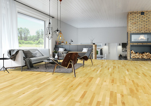 Junckers Beech Solid 2-Strip Wood Flooring, Ultra Matt Lacquered, Harmony, 129x22mm