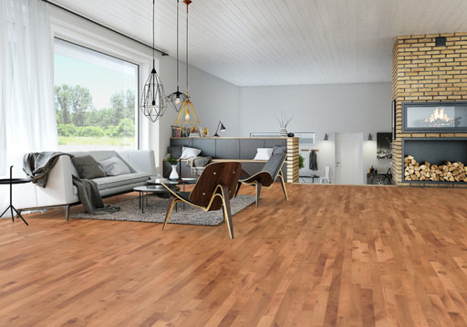 Junckers Beech SylvaRed Solid 2-Strip Wood Flooring, Silk Matt Lacquered, Variation, 129x14mm