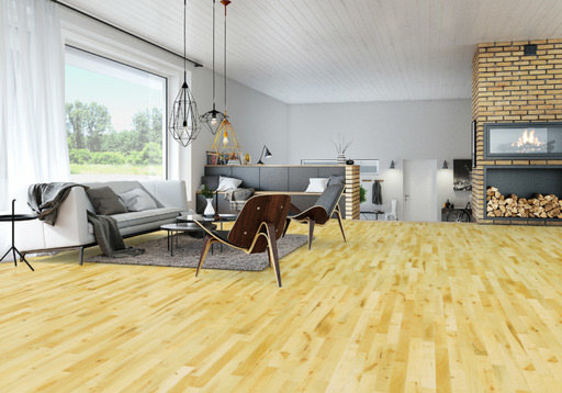 Junckers Beech Solid 2-Strip Wood Flooring, Silk Matt Lacquered, Variation, 129x14mm