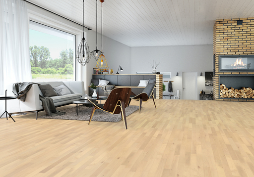 Junckers Nordic Beech Solid 2-Strip Wood Flooring, Ultra Matt Lacquered, Classic, 129x22mm