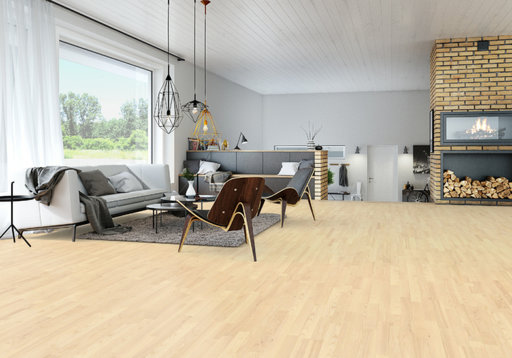 Junckers Nordic Light Ash 2-Strip Solid Wood Flooring, Ultra Matt Lacquered, Harmony, 129x14mm
