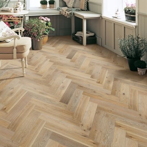 Elka Whitewashed Oak Herringbone Engineered Flooring, 120x14x600mm Image 2