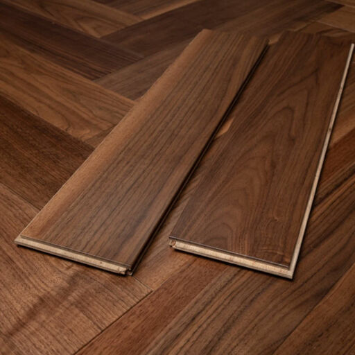 Tradition Walnut Herringbone Engineered Parquet Flooring, Natural, UV Lacquered, 125x14x600mm Image 2
