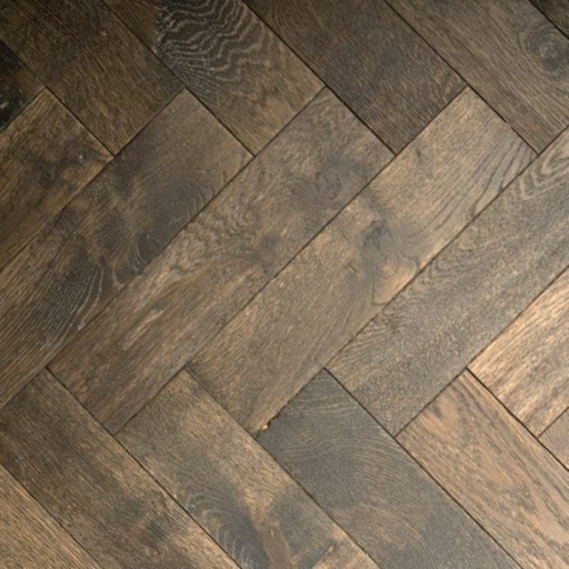 V4 Foundry Steel Engineered Oak Parquet Flooring, Rustic, Distressed, Stained, Handfinished & UV Oiled, 90x14x360mm Image 1