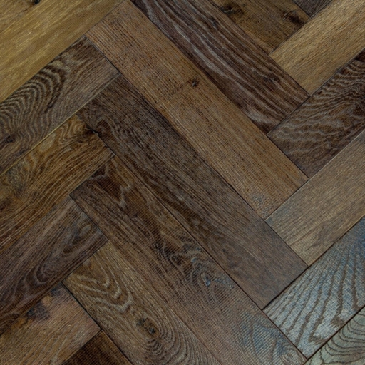 V4 Foundry Steel Engineered Oak Parquet Flooring, Rustic, Distressed, Stained, Handfinished & UV Oiled, 90x14x360mm Image 2