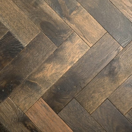 V4 Foundry Steel Engineered Oak Parquet Flooring, Rustic, Distressed, Stained, Handfinished & UV Oiled, 90x14x360mm Image 5