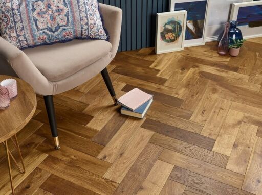 Blanko Budget Merida, Engineered Oak Flooring, Herringbone, Smoked, Brushed & Oiled, 90x15x400mm