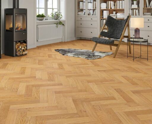 Cloudfern Herringbone Engineered Oak Flooring, Golden, Brushed, UV Lacquered, 90x15x400mm