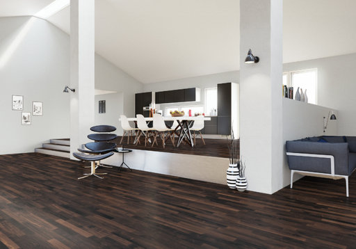 Junckers Solid Black Oak 2-Strip Flooring, Ultra Matt Lacquered, Harmony, 129x22mm