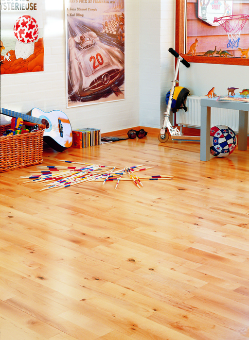 Junckers Beech Solid 2-Strip Wood Flooring, Silk Matt Lacquered, Variation, 129x14mm