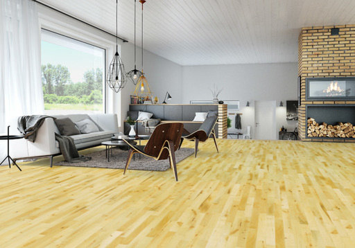 Junckers Beech Solid 2-Strip Wood Flooring, Silk Matt Lacquered, Variation, 129x14 mm