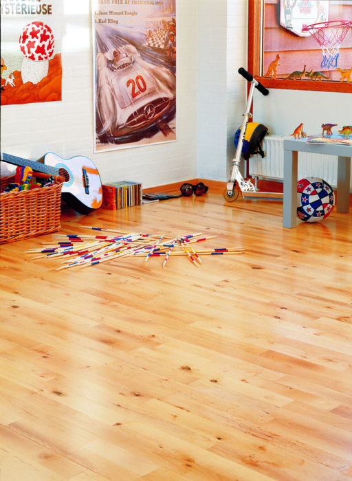 Junckers Beech Solid 2-Strip Wood Flooring, Silk Matt Lacquered, Variation, 129x22 mm