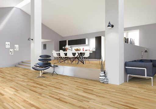 Junckers Light Ash Solid 2-Strip Wood Flooring, Silk Matt Lacquered, Harmony, 129x14 mm