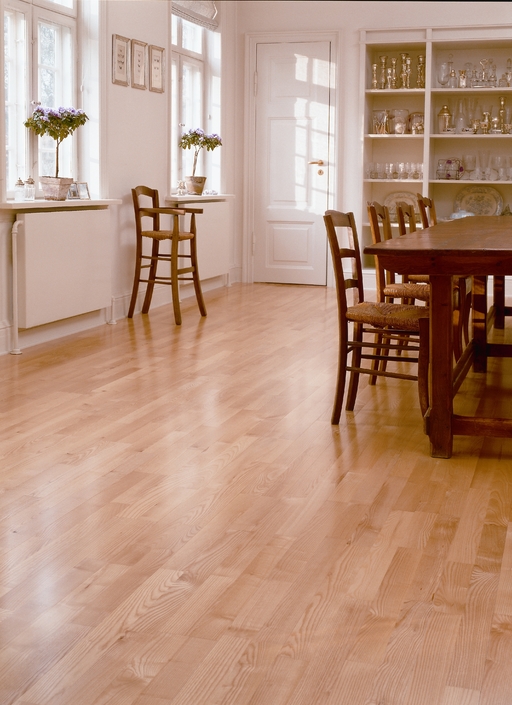 Junckers Light Ash Solid 2-Strip Wood Flooring, Untreated, Classic, 129x14 mm