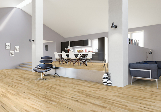 Junckers Light Ash Solid 2-Strip Wood Flooring, Ultra Matt Lacquered, Variation, 129x22mm