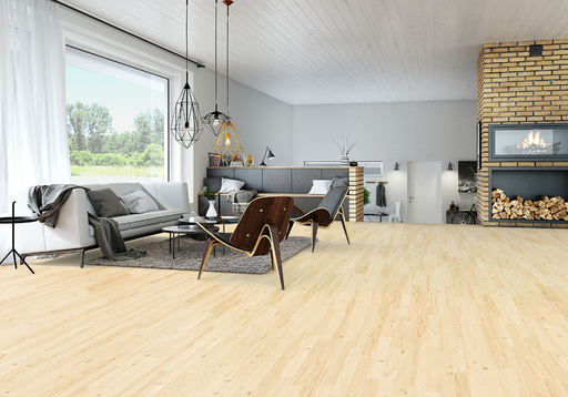 Junckers Nordic Light Ash 2-Strip Solid Wood Flooring, Ultra Matt Lacquered, Variation, 129x22mm
