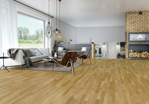 Junckers Solid Oak 2-Strip Flooring, Silk Matt Lacquered, Classic, 129x14mm