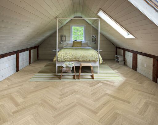 Kahrs Herringbone Oak AB Dim White Engineered Flooring, Prime, Brushed & Oiled, 120x600x11 mm