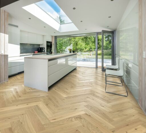 Kahrs Herringbone Oak CC Dim White Engineered Flooring, Natural, Brushed & Oiled, 120x600x11 mm