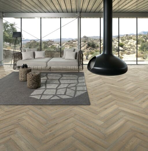 Kahrs Herringbone Oak CC Vintage White Engineered Flooring, Natural, Light Smoked, Brushed & Oiled, 120x600x11 mm