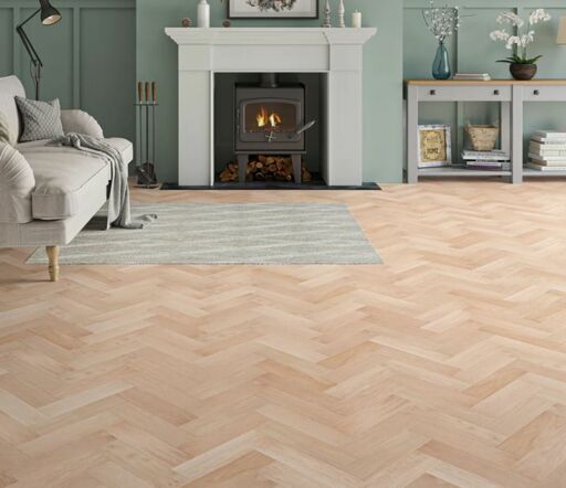 Mossgleam Herringbone Engineered Oak Flooring, Natural, Brushed, UV Lacquered, 90x15x400mm
