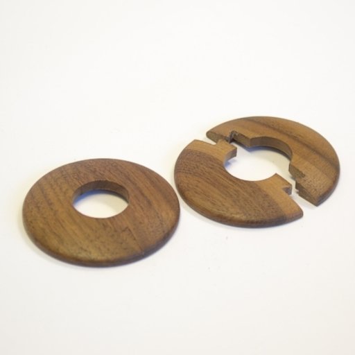 Solid Oak Pipe Surrounds (Pipe Ferrule) Walnut Stained, Lacquered, 16 mm, Pair