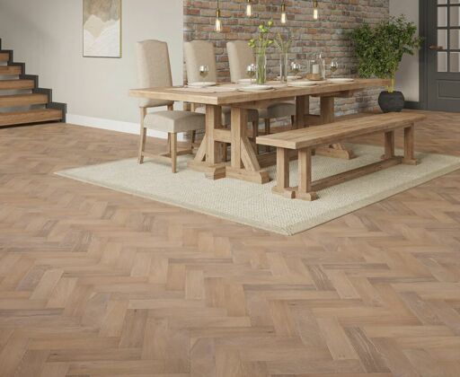 Dawnroot Herringbone Engineered Oak Flooring, Grey Smoked, Brushed, UV Lacquered, 80x10x300mm