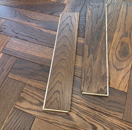 Tradition Engineered Oak Parquet Flooring, Herringbone, Smoked Natural Oak UV Oiled, 90x10x450mm