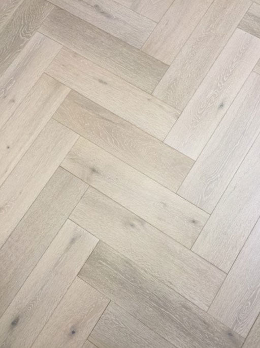 Tradition Engineered Oak Parquet Flooring, Herringbone, White Washed, Brushed & Matt Lacquered, 150x14x600 mm