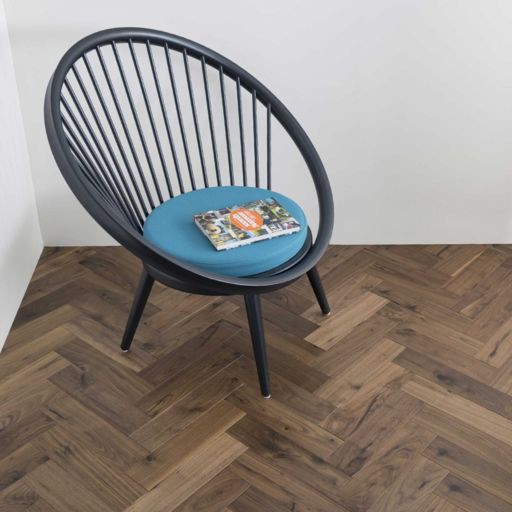 V4 Black American Walnut Engineered Oak Parquet Flooring, Rustic, UV Oiled, 90x14x360 mm
