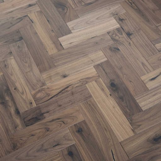 V4 Black American Walnut Engineered Oak Parquet Flooring, Rustic, UV Oiled, 90x14x400 mm