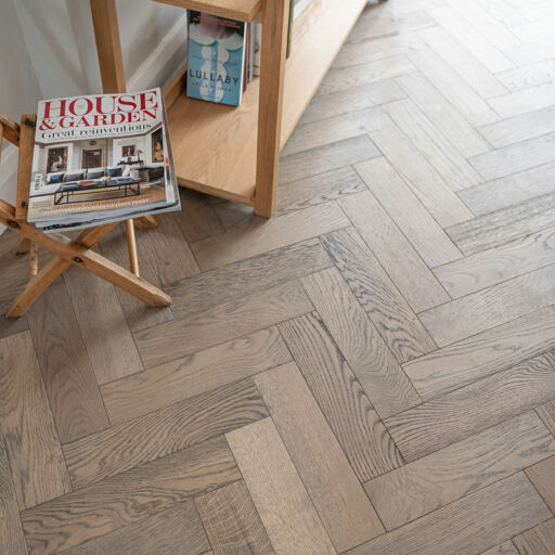 V4 Deco Parquet, Frozen Umber Engineered Oak Flooring, Rustic, Stained, Brushed & Hardwax Oiled, 90x14x400mm
