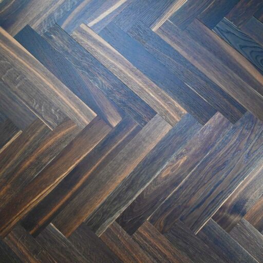 V4 Tundra Engineered Smoked Oak Herringbone Flooring, Rustic, Brushed & UV Oiled, 70x11x490 mm