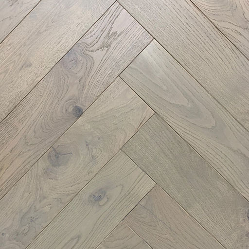 Xylo Mushroom Grey Stained Engineered Oak Flooring, Rustic, Herringbone, Brushed & UV Lacquered, 125x14x625mm