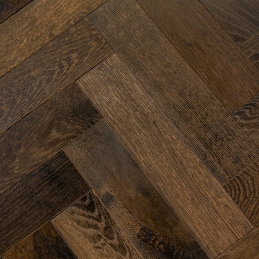 V4 Tannery Brown Engineered Oak Parquet Flooring, Rustic, Distressed, Stained, Handfinished & UV Oiled, 90x15x360 mm